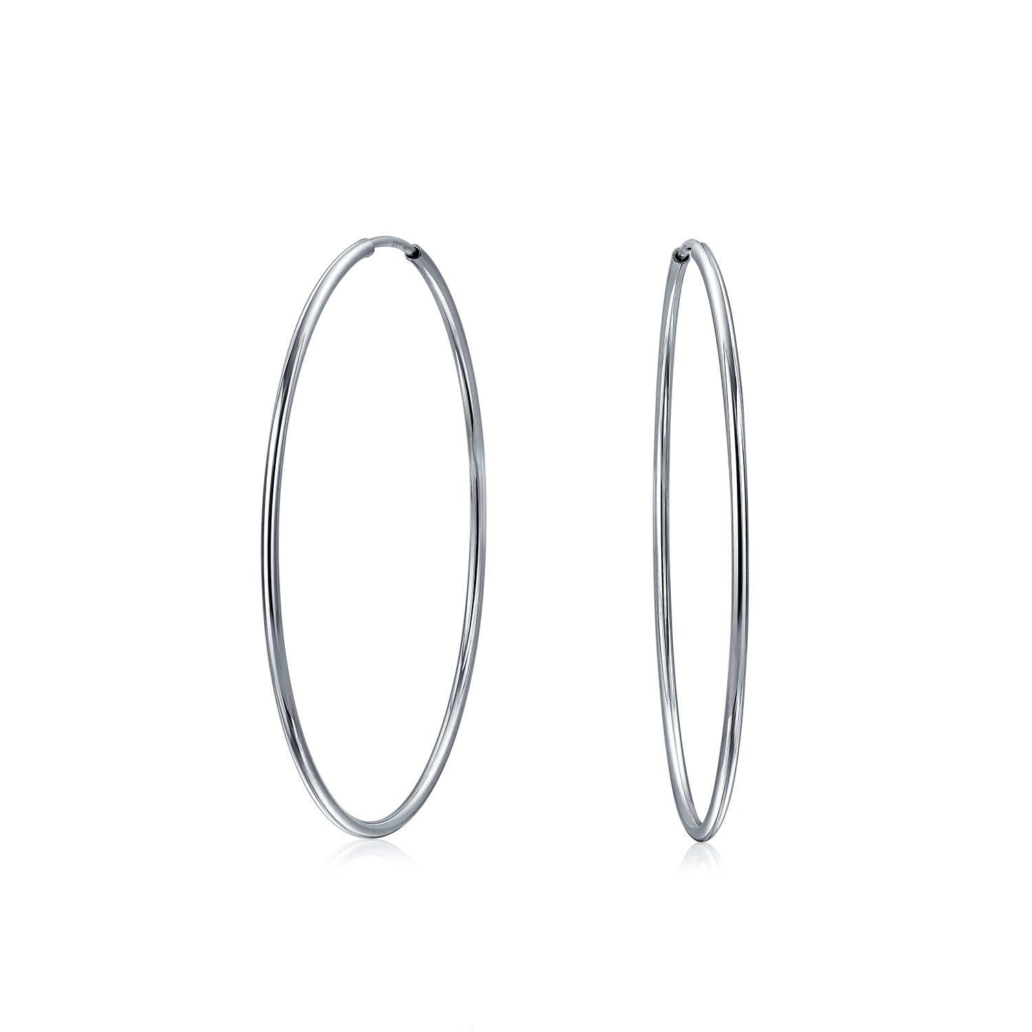Thin Simple Minimalist Round Shaped Endless Continuous Tube Hoop Earrings For Women Teens .925 Sterling Silver 1 Inch Diameter — image 1