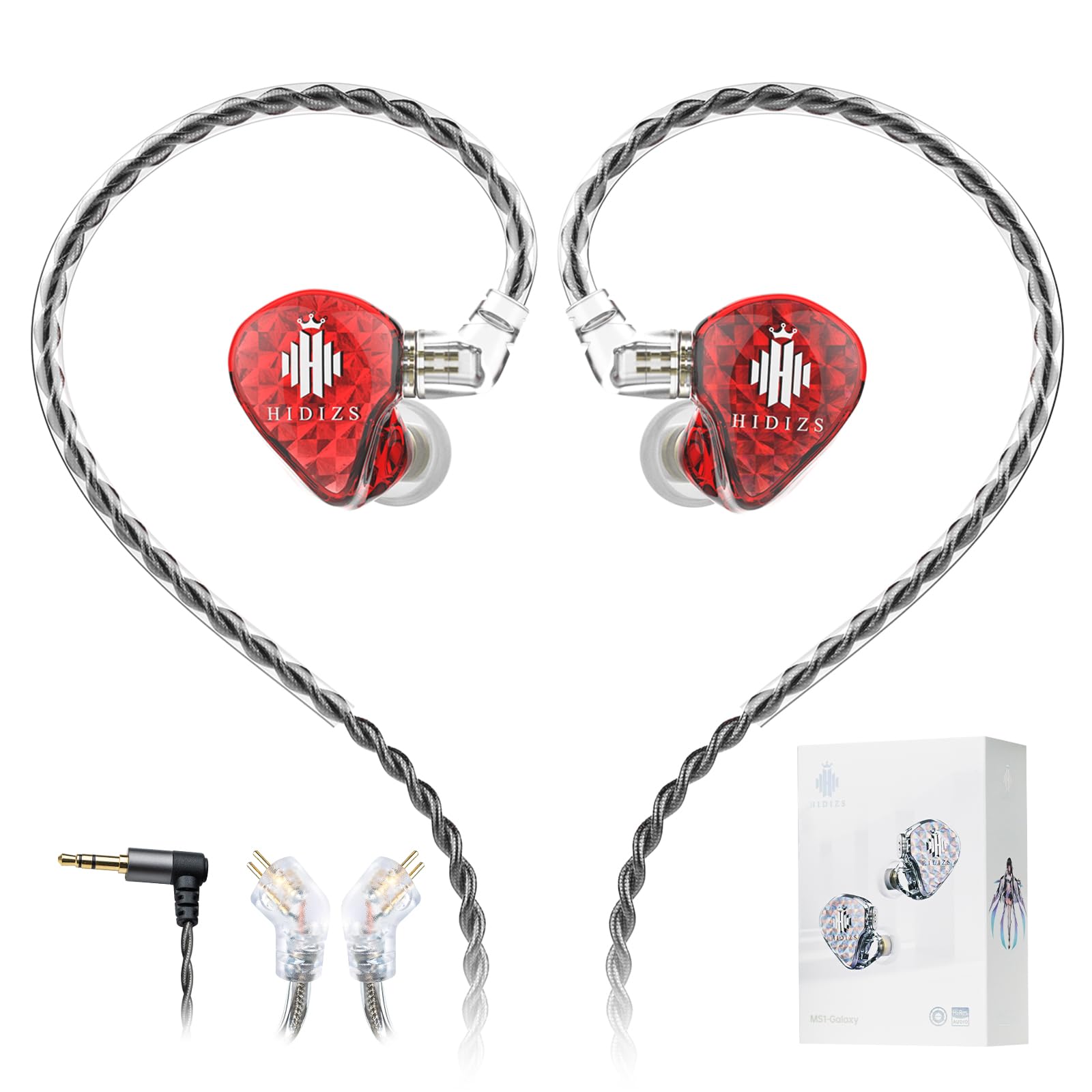 Hidizs MS1-Galaxy Earphones Wired In-ear Monitors IEM, High-Performance Dual Magnetic Circuit Dynamic Driver, 3.5mm Plug, Inline Control Microphone Detachable, 0.78mm 2 Pin Cable