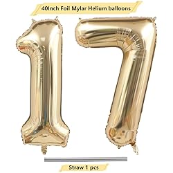 40 Inch Light Gold 17 Number Balloons White Gold
