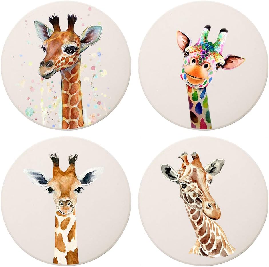 MAYCARI Art Giraffe Coasters Set of 4 with Cork Base Protection