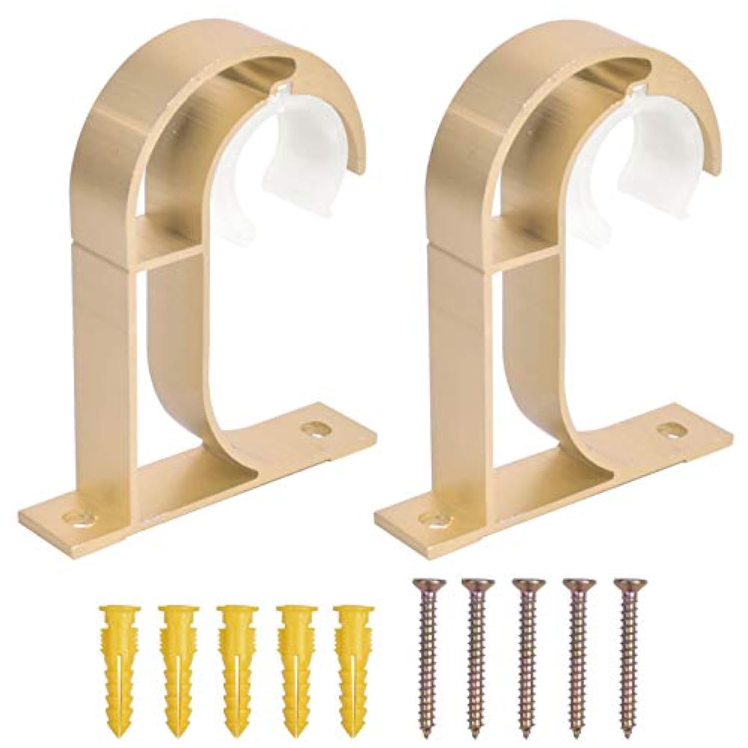 Heavy Duty Curtain Pole Support Brackets Aluminum Alloy Wall Saver Curtain Rod Holder - Shower Closet Wardrobe Tube with Screw (Gold)