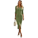 Newshows Womens Sweater Dress Fall Teacher Oufits 2025 Long Sleeve Business Casual Bodycon Split Ribbed Knit Midi Dresses