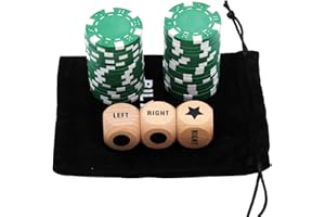 Bilywey Left Right Center Dice Game Set with 3Pcs Beech Wood Dices + 36Pcs 11.5g Poker Chips (Green)