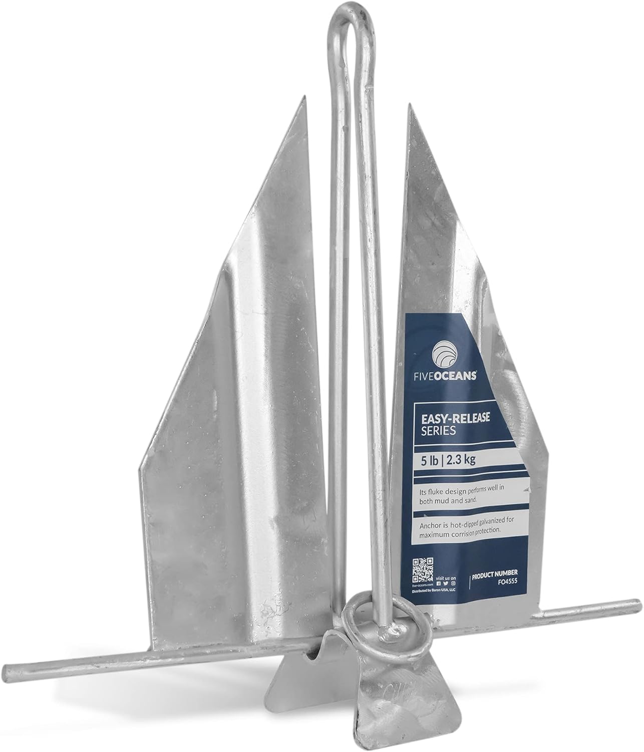Five Oceans Easy-Release Danforth Anchor Series - Hot Dipped Galvanized Steel with Slip Ring Shank, 5 lbs, FO-4555 : Sports & Outdoors