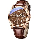OLEVS Leather Watches for Men, Large Face Waterproof Classic Watches for Men, Casual Round Watch with Date, Luminous Easy Read Mens Dress Watch, Blue/Black/White Dial