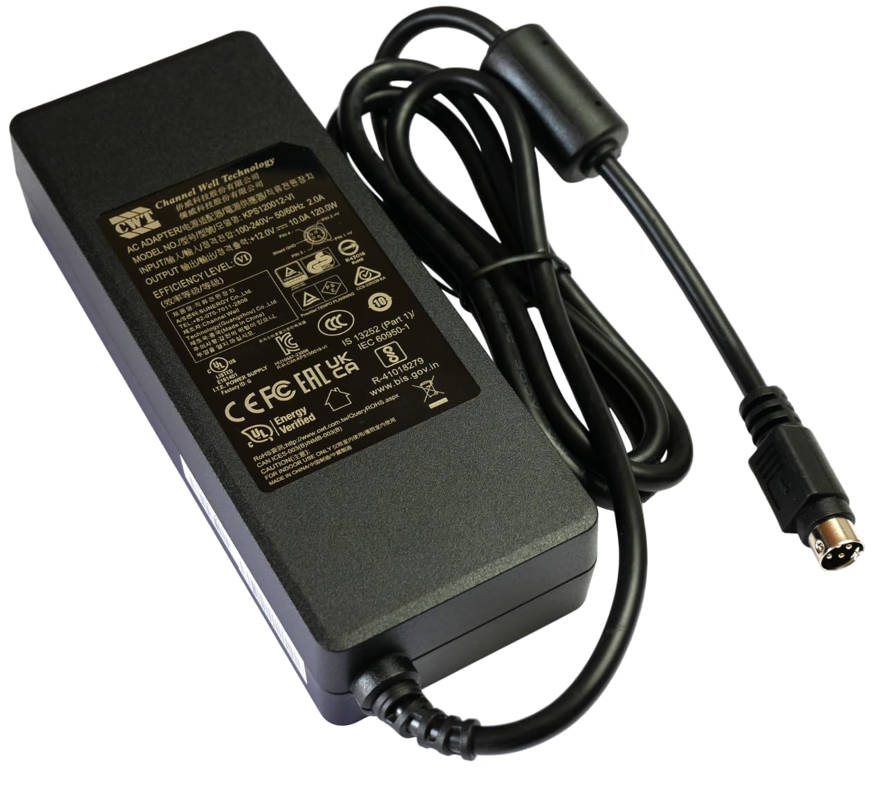CHANNEL WELL TECHNOLOGY Genuine CWT AC Adapters. (12V 10A, 120W, 4-PIN output plug), Black