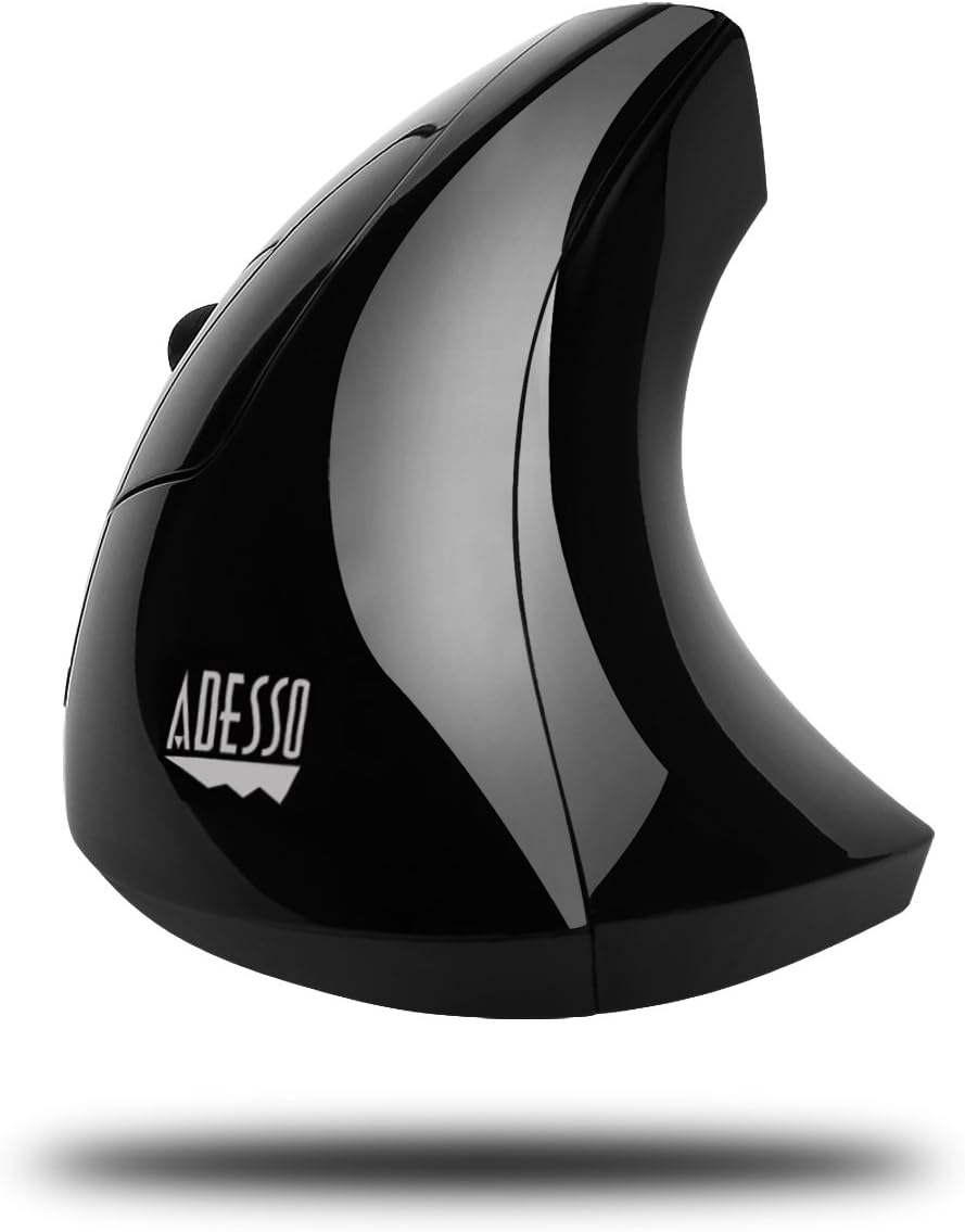 Adesso iMouse E90 Wireless mouse - 10m range - Ergonomic mouse - Vertical - Natural hand fit - Left-handed - Optical sensor - Black - Image 3