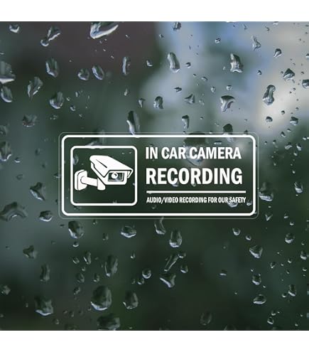 Camera Recording In This Vehicle Sticker 4 Pack - 6x2 Inch Vinyl Decals For Rideshare, Taxi, Trucks, Safety Warning Signs