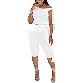 Two Piece Sets for Women Summer Outfits Off The Shoulder Tops Pants Sets Sexy Jumpsuits Vacation Outfits Matching Sets