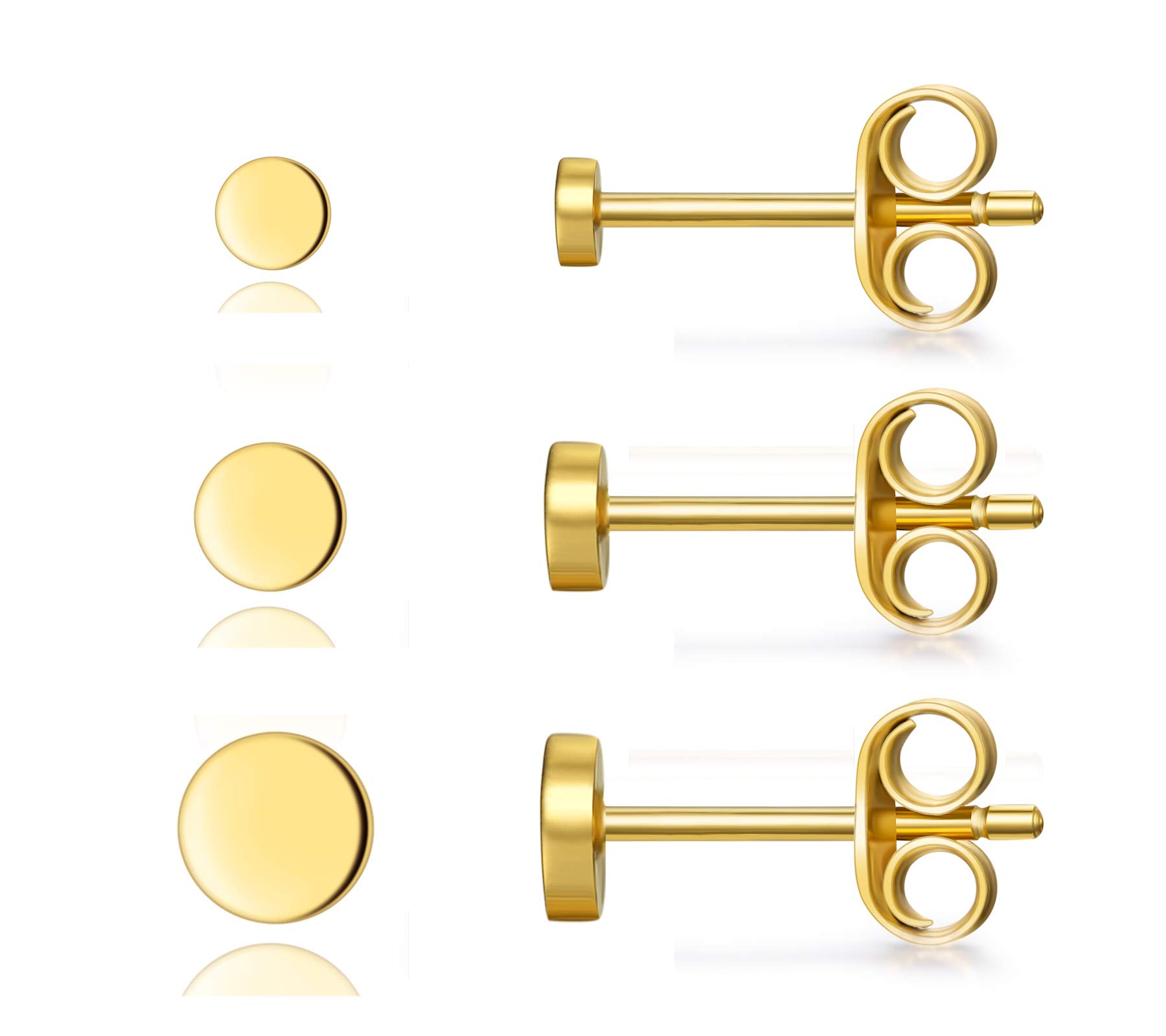 CERSLIMO Women's Men's Girls' Stud Earrings 925 Sterling Silver 3 Pairs Set (2 mm/3 mm/4 mm) Delicate Cartilage Tragus Helix Circle, Silver, Gold, Rose Gold, Black