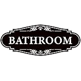 Bathroom Sign Sticker for Business and Home，Self-adhesive Cute Bathroom Decor for Door，Waterproof Vinyl Restroom Sign for Home，Office，Shop（Black）