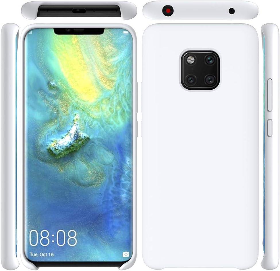 letong case for Huawei Mate 20 Pro Case Slim Liquid Silicone Phone Case Shockproof DropProof Soft Case with Microfiber Lining Protective Shell Cover for Huawei Mate 20 Pro White