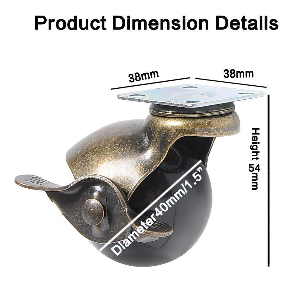 Anyke 1.5 Wheels for Furniture Swivel Small Ball Casters with Top Plate
