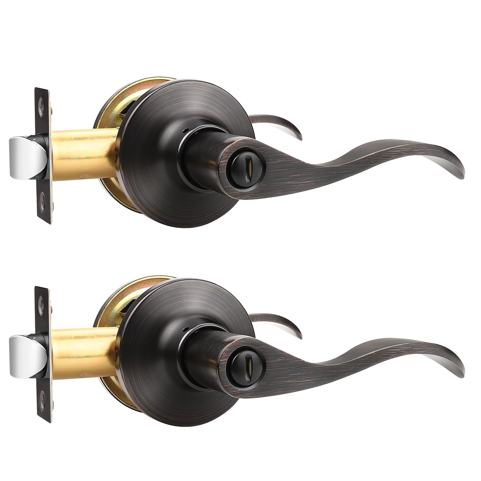 Photo 1 of GOBEKOR 2 Pack Privacy Door Levers Interior Oil Rubbed Bronze Bedroom Door Handles Interior Bronze Bathroom Door Handles with Lock Keyless Door Hardware