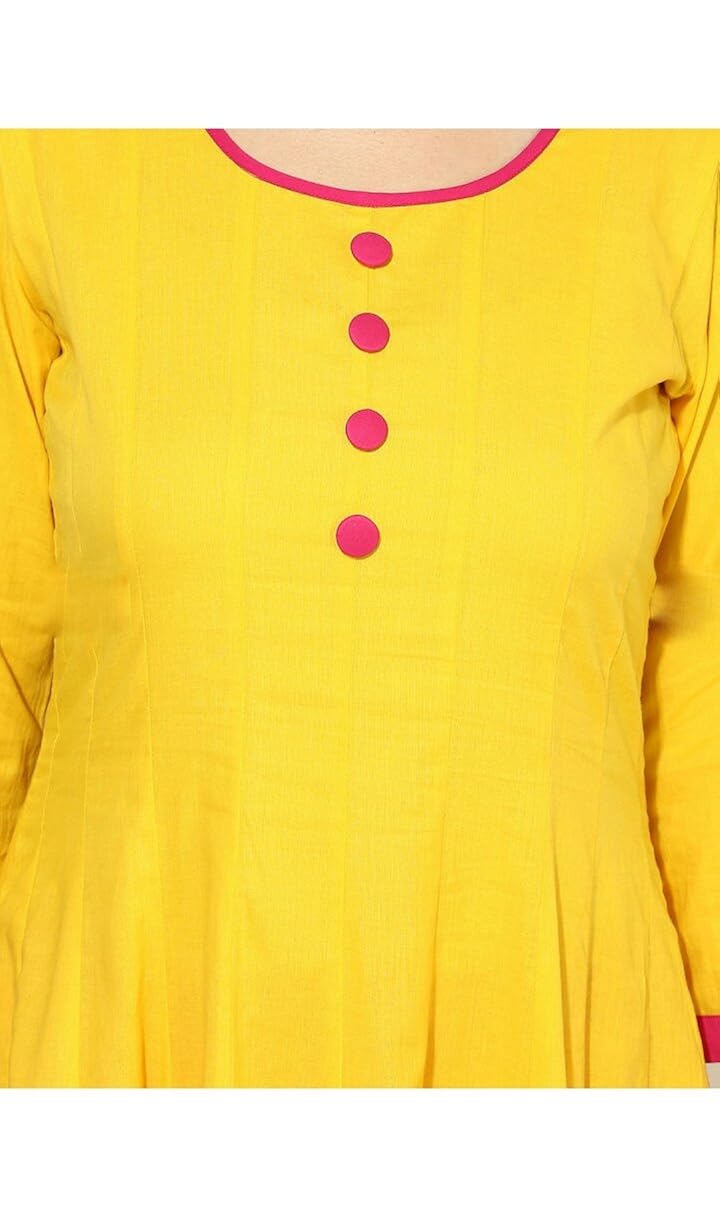 anjushree choice women's yellow anarkali stitched cotton kurti