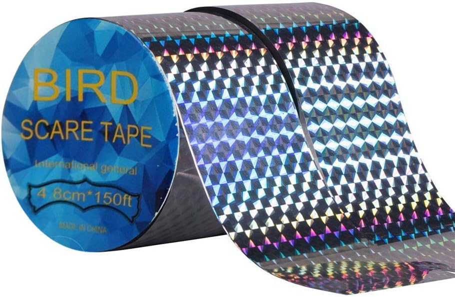 Milky House Bird Repellent Tape, 150 ft x 2 Bird Deterrent Reflective Scare Tape Simple Control Device to Keep Away Woodpeckers, Pigeons, Grackles and More