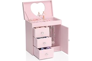 Vlando Musical Jewelry Box for Girl,4 Layer Large Music Jewelry Boxes with Ballerina,Girls Jewelry Box with Mirror, Birthday 