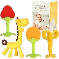 Baby Teething Toys for Newborn (4-Pack) Freezer Safe BPA Free Infant and Toddler Silicone Banana Toothbrushes Fruit…