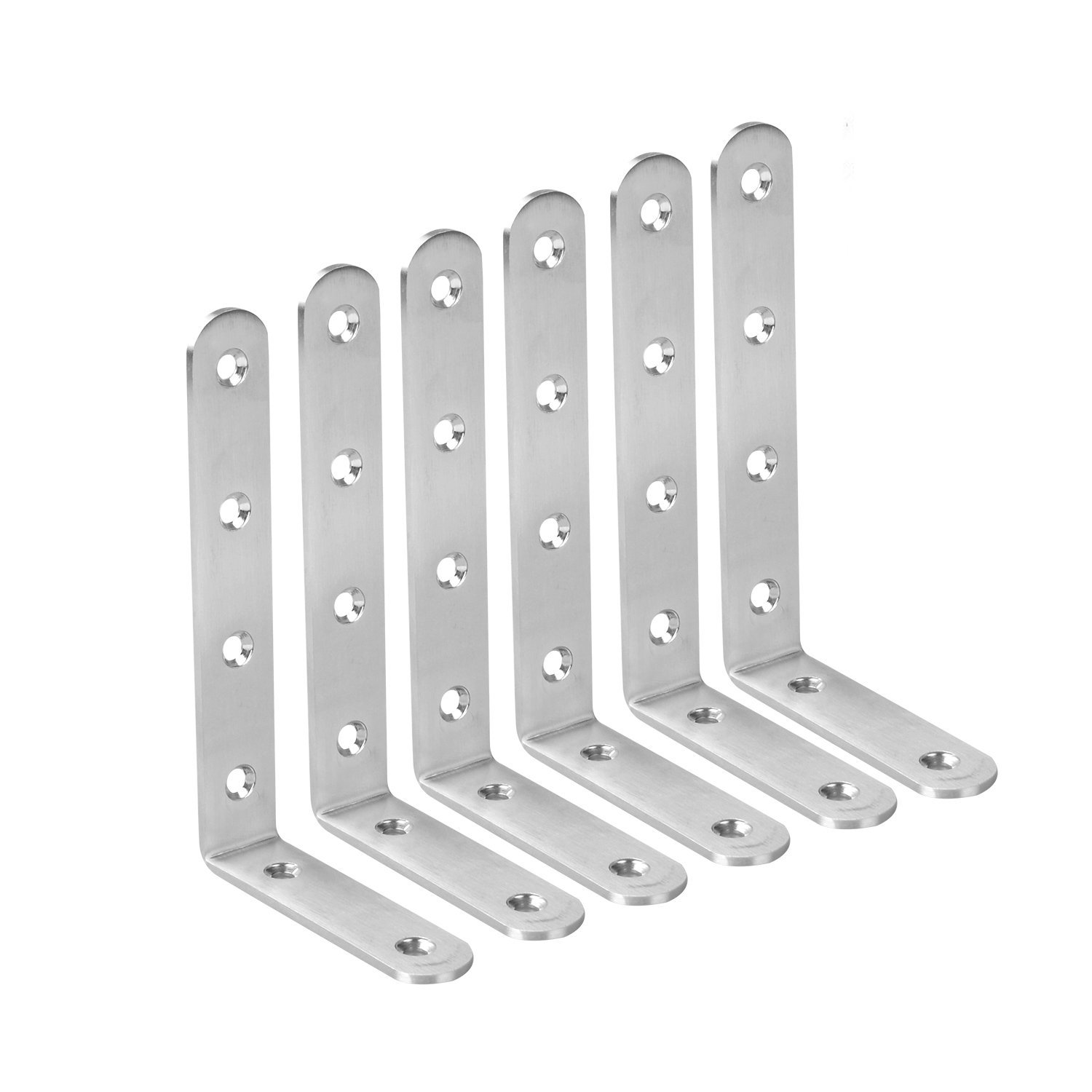 SANSUM Stainless Steel Shelf Brackets 5x3 inch 6Pcs L Shape Corner Brace Bracket Joint Angle Fastener Shelving Bookshelf Wall Mounted