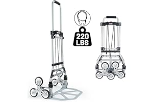 RJTEK Stair Climber Hand Truck & Dolly, 220lb Capacity, Heavy-Duty Stair Climbing Cart, Lightweight Trolley & Luggage Cart with Telescoping Handle, Silver & Black