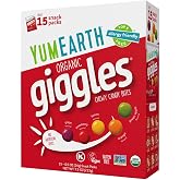 YumEarth Organic Giggles Chewy Candy, 0.5oz Snack Packs (Box of 15) | Individually Wrapped, Allergy Friendly, Gluten Free, Non-GMO, Vegan, Dye Free, Assorted Flavors