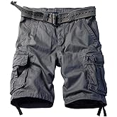 AKARMY Men's Cotton Casual Multi Pocket Outdoor Camouflage Shorts Twill Camo Cargo Shorts(No Belt) 8066 Gray 32