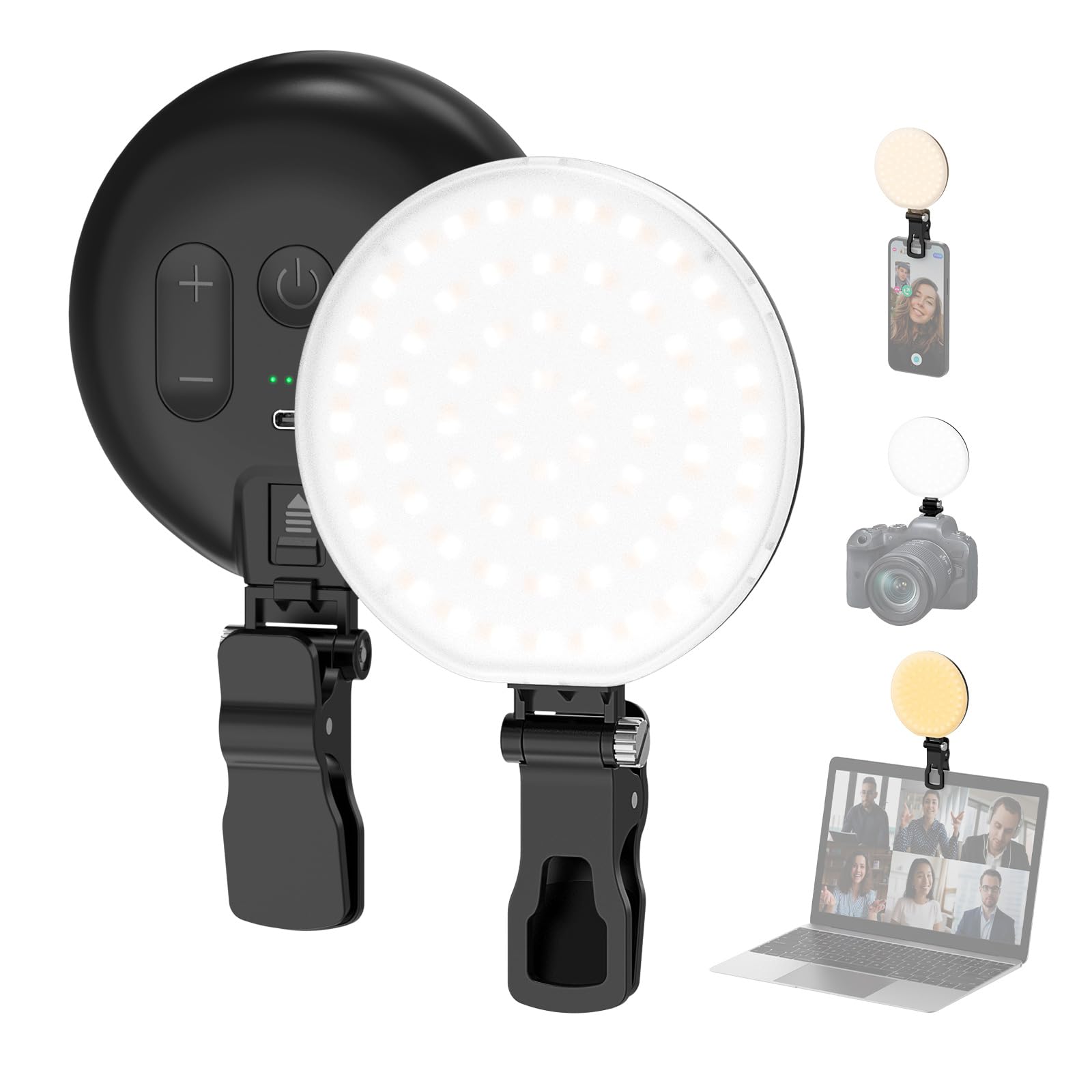 Smiling Shark Portable Photo Light, LED Camera Lighting with Clip 2500mAh Rechargeable Dimmable CRI 97+ Rotatable Cold Shoe Mount Photography Video Light for Video Conference Youtube Phone