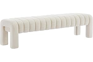 Scingu 63" Bedroom Bench, Upholstered Entryway Bench, Modern End of Bed Ottoman with Solid Wood Legs and Adjustable Foot Pegs for Entryway, Dining Room and Living Room (Beige Linen)