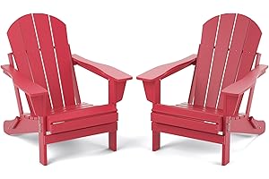 TORVA Folding Adirondack Chair Set of 2, Fire Pit Chair,Patio Outdoor Chairs All-Weather Proof HDPE Resin for BBQ Beach Deck Garden Lawn Backyard(Red Color)