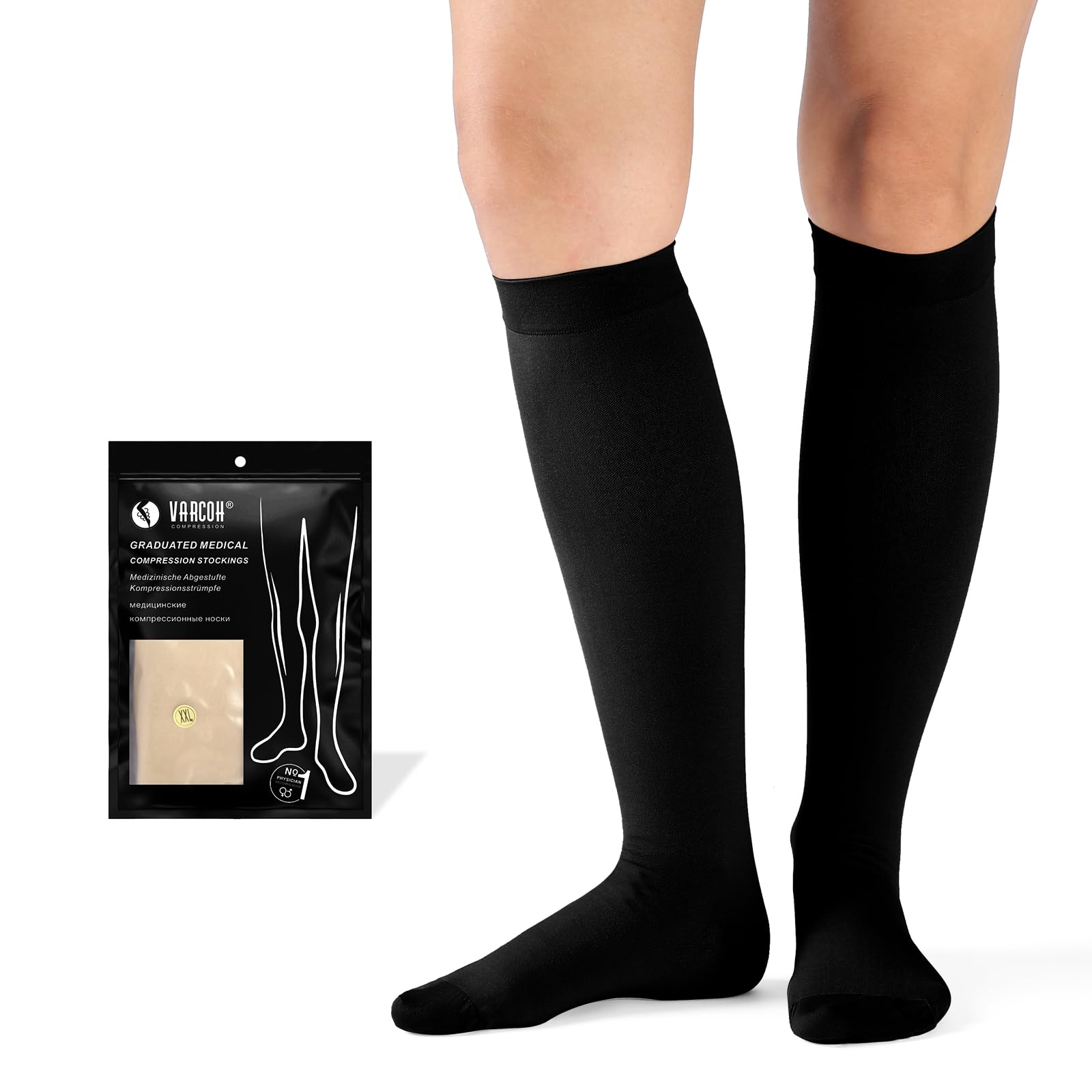 VARCOH Compression Socks for Women, Compression socks Men, Compression Socks Knee High, Best for Improve Varicose Veins,Leg Blood Circulation (M,Black)