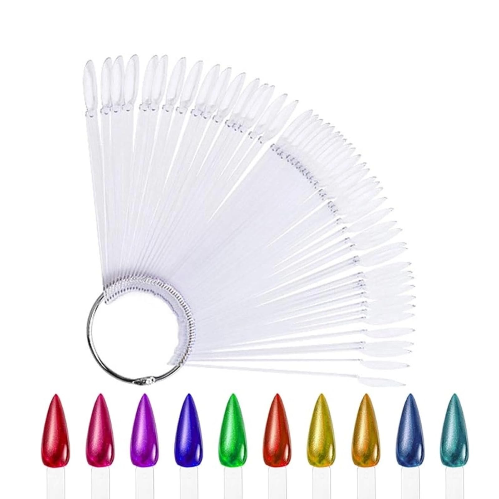 50PCS Fan-Shaped Round Head Transparent Nail Color Palettes for Nail Art Display Practice Tools, Polish Tips Nail Art Design Color Plates