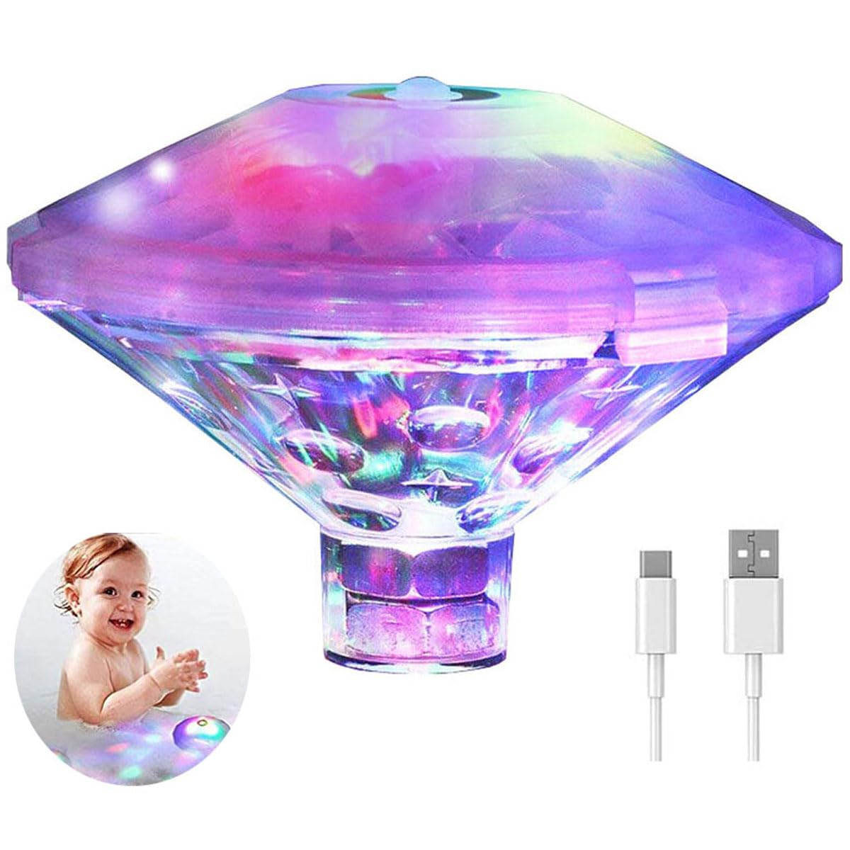 Caxmtu Floating Pool Led Tub Lights Lamp for Bath Disco Pond Child Bath Toys, 7 Modes Assorted Color Rechargeable