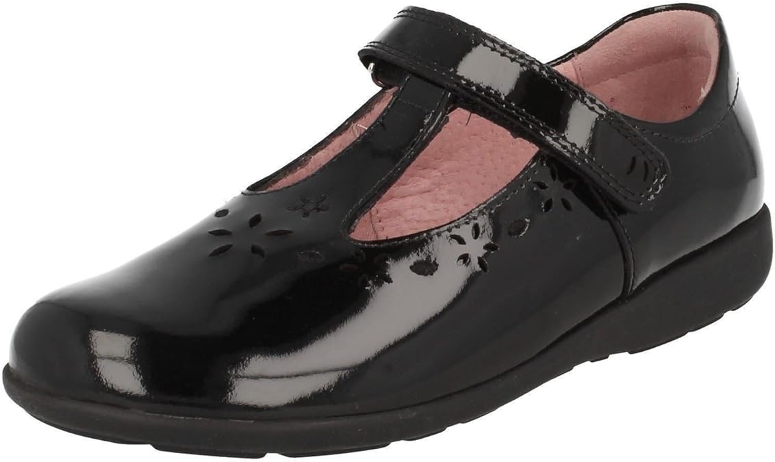 Girls Startrite TBar School Shoes Charlotte Black Patent Size 13.5E