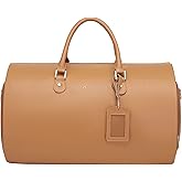 Modoker Women Convertible Leather Garment Bag with Shoulder Strap, PU Leather Garment Duffel Bag Carry on 2 in 1 Hanging Suitcase Suit Travel Bags, Coffee