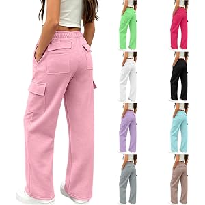 AIMAOMI Girls Sweatpants Preppy Kids Cargo Pants Wide Leg Baggy Sweat Pants Teen Joggers Casual Trousers with Pockets