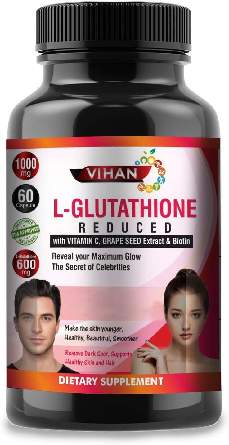 Vihan L-Glutathione Capsules 1000Mg With Grape Seed, Vitamin C & Biotin For Men & Women (60 -Capsules)- 1000Mg