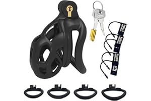 Mens Lightweight Chastity Cage with 4 Sizes Rings and Invisible Lock, Male Comfortable Chastity Devices - HA01 Black (Nano)