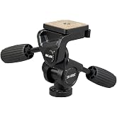 SLIK SH-806E Heavy Duty Studio 3-Way Pan Head (618-806) Independent 3-Axis Control, Supports 15lbs, Quick Release Plate, Soft Ergonmic Handles, Compatible with Most Tripods