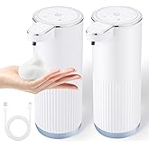 XINKORA 2 Pack Automatic Soap Dispenser Touchless, Rechargeable Foaming Hand Soap Dispenser, 4-Level Adjustable Foam for Bath