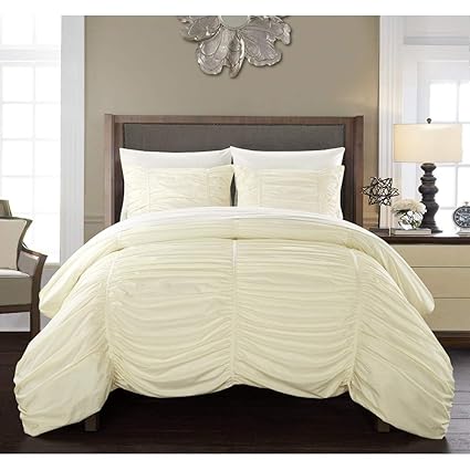 Amazon Com 2 Piece Contemporary Ruffle Striped Beige White