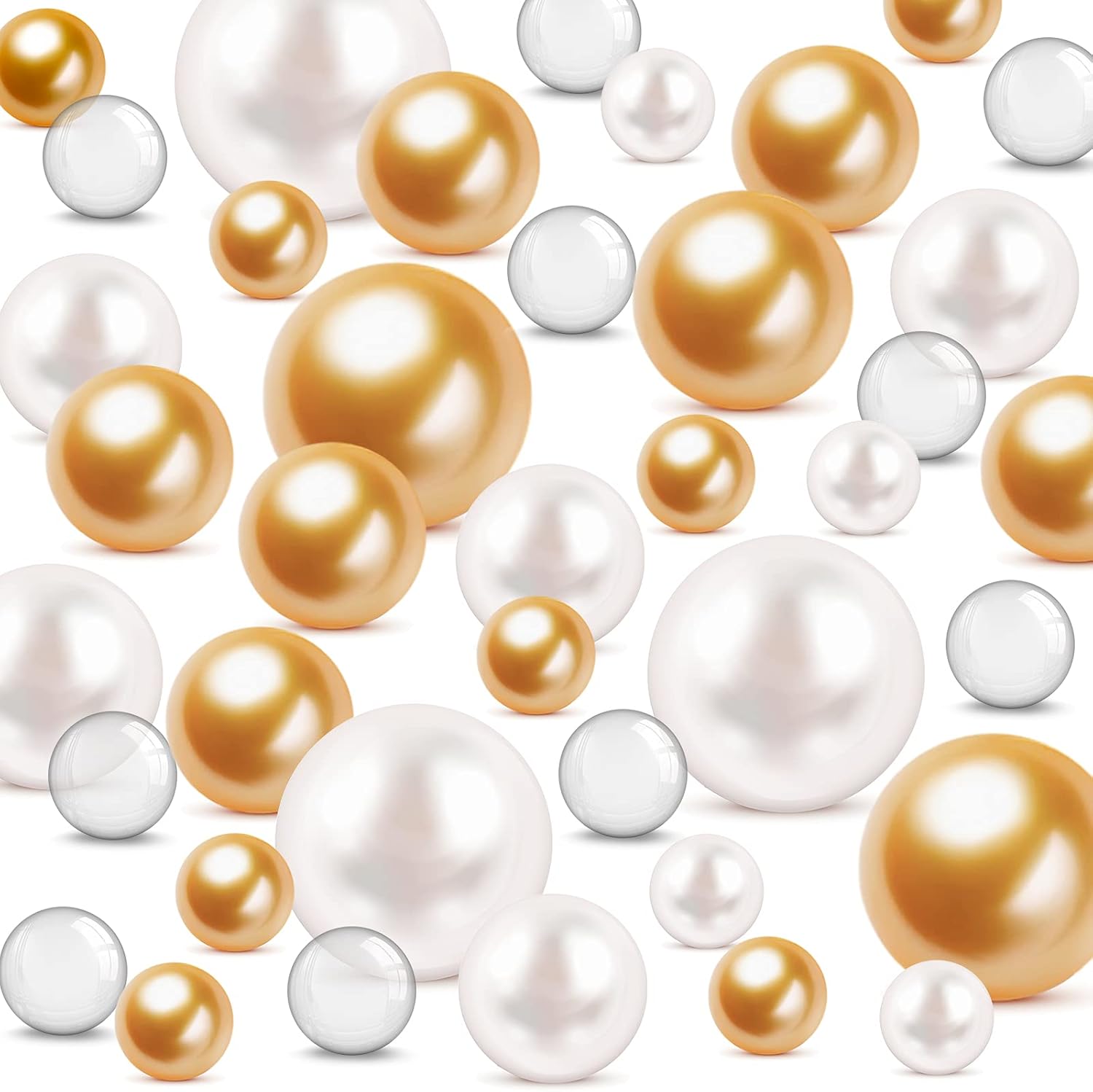Vase Fillers - 200 Pieces Pearl for Vase Filler and 5000 Transparent Water Gels No Hole Decorative Beads for Wedding Centerpiece Home Table Decor (Gold, Beige)