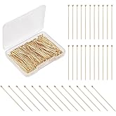 PH PandaHall 200pcs Head Pins, 40mm Ball Head Pins 24 K Gold Plated 304 Stainless Steel Jewelry Making Pins 0.7mm(21 Guage) Beading Pin for DIY Charm Earrings Braceles Necklaces Crafts Jewelry Making