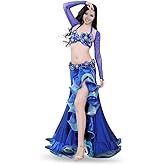 ROYAL SMEELA Belly Dance Costume Set for Women Belly Dancing Skirts Bra and Belt Sleeves Professional Suit 4pcs Mermaid Skirt