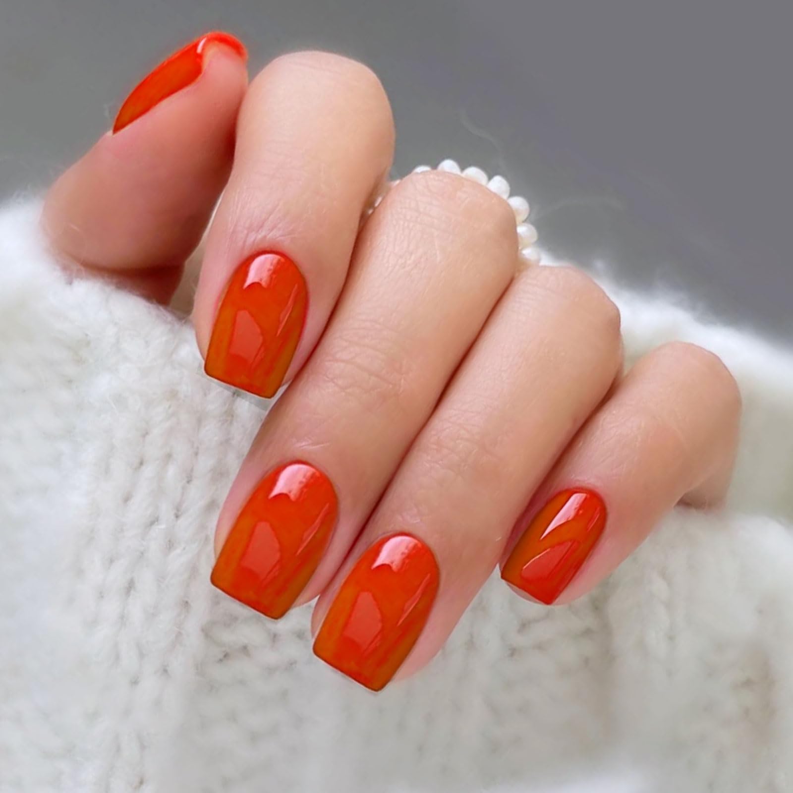 JMEOWIO Gel Nail Stickers Orange Red Semi Cured Gel Nail Strips Wraps UV/LED Nails Art Design Decoration Accessories