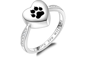 Fookduoduo 925 Sterling Silver Paw Print Urn for Ashes I Carry You with me Cremation Jewelry Dog Cat Claw Urn Finger Ring for Pet Lovers