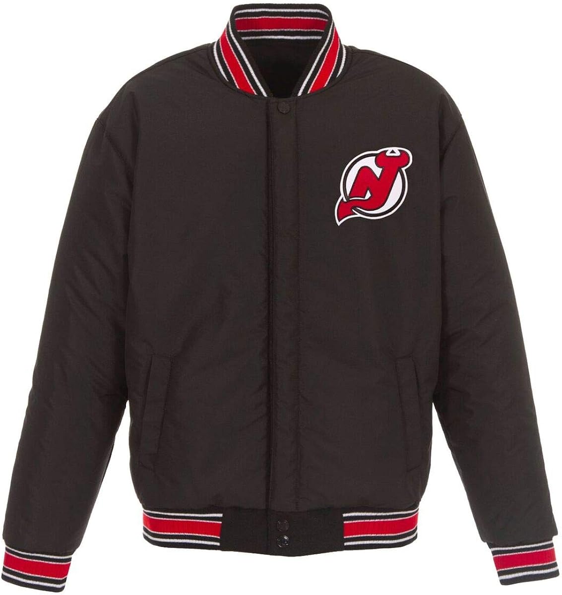 New Jersey Devils NHL Black Red Wool Reversible Full Snap Jacket Wool