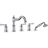 WINKEAR Roman Tub Faucet Set With Handheld Shower 5 Hole Deck Mount Tub Filler With Diverter, 3 Lever Handle Rough-in Valve a