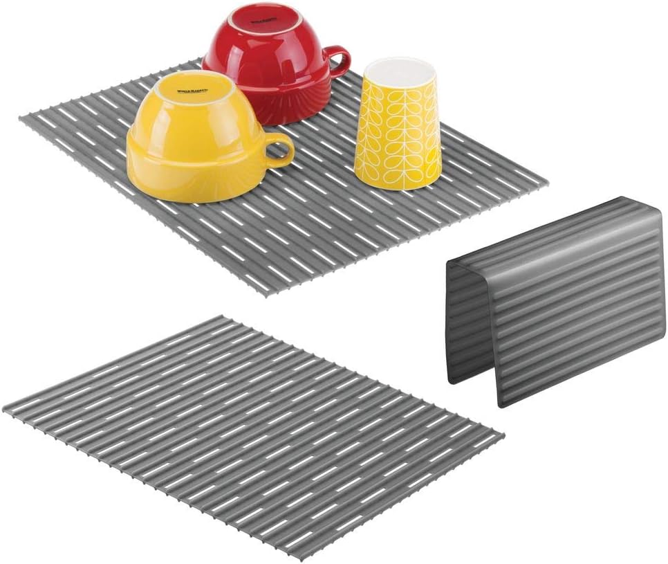 mDesign Silicone Kitchen Large Sink Protector Mat Pad Set, Quick