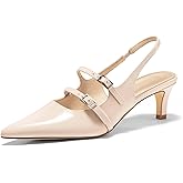 Coutgo Womens Slingback Kitten Heels Mary Jane Pumps Closed Pointed Toe Buckle Strap Wedding Dress Shoes