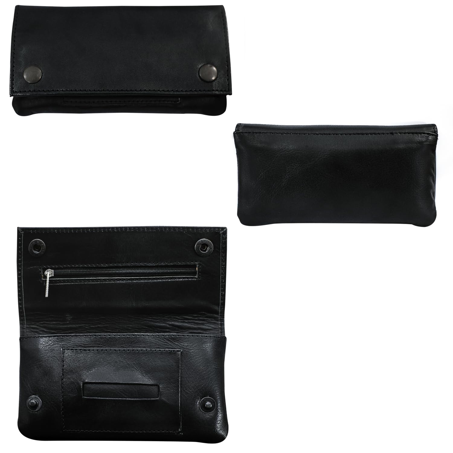 Genuine Vinatge Soft Leather Premium Quality Tobacco Pouch Bag for Tobacco with zipper 4x7x1 Inches (Blac